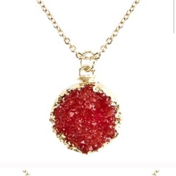 Red Electroplated Druzy Necklace - Picture 2 of 4